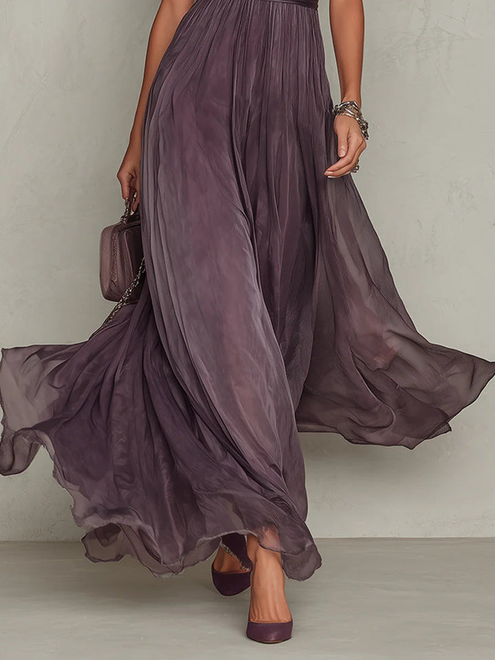 Women's Maxi Dress with Lace Trim and Gathered Waist for Special Occasions