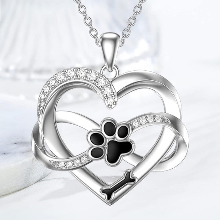 Infinity Heart & Paw Pendant in Sterling Silver with Zirconia