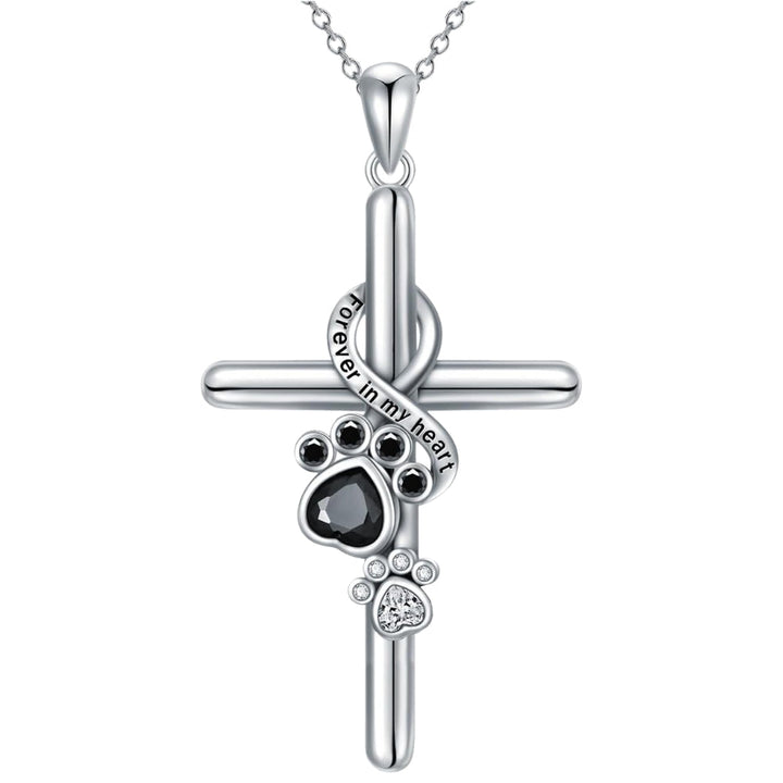 Sterling Silver Paw & Cross Necklace